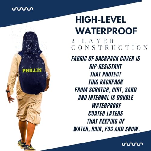 Image of Rain Cover for Backpack with Elastic Adjustable and Carrying Pouch Dustproof Waterproof Laptop Bag Protector Travel Accessories 35-45 Liter Hoddy Style (Navy Blue)
