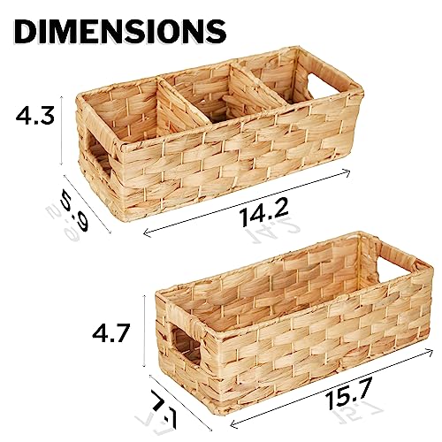 Chi An Home Wicker Bathroom Baskets, Set 2 Water Hyacinth Baskets for Bathroom Top of Toilet, Rectangle Toilet Paper Storage Basket, Long Narrow Baskets, Toilet Tank Topper for Towels, Shampoo - Thumbnail 6