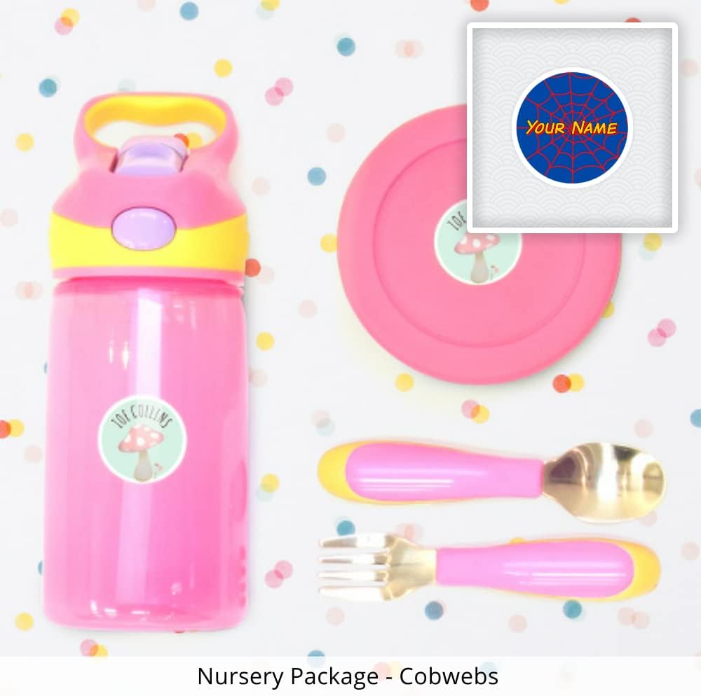 Nursery Package, 75 Durable Personalized Name Labels & Tags (Cobwebs)