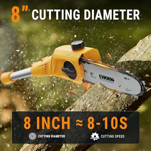 EWORK 20V 8-Inch Cordless Pole Saws for Tree Trimming, Extension Up to 14.2-Ft, Lightweight Only 6.5 Lbs, Auto Oiling Electric Pole Saw Battery Powered with Battery and Charger - EK-TT2008Y