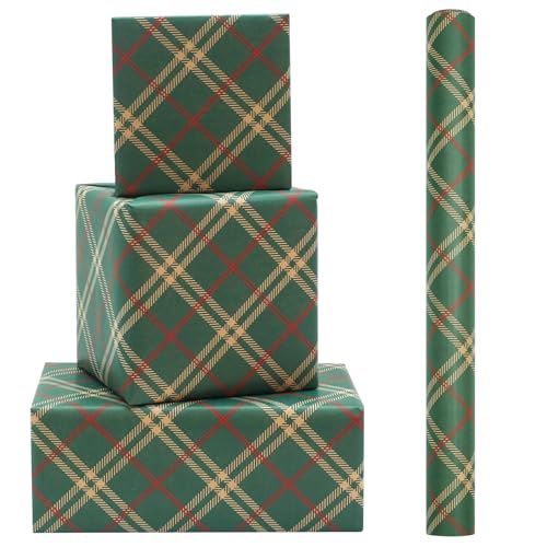 Green Plaid Wrapping Paper Classic Check Emerald Green and Red Tartan Plaid Gift Wrapping Paper - 1 Mini Roll 17 X 10 ft Per roll 14.1 sq.ft.ttl - Gift Wrap Paper for Birthday Weddings Baby Shower