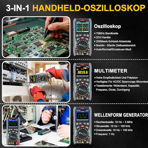 Abestop Oszilloskop Multimeter, 70MHz Bandbreite Oszilloskop 2 kanal, Kombigerät und Signalgenerator, AT72S Oszillograph