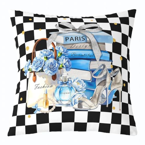 Feelyou Fashion Throw Pillow Covers 1 Pcs Black and White Blue Cushion Covers Perfume Pillow Case for Couch Sofa Modern Inspirational Quotes Cushion Case Girls Bedroom Decor 22 x 22-Inch