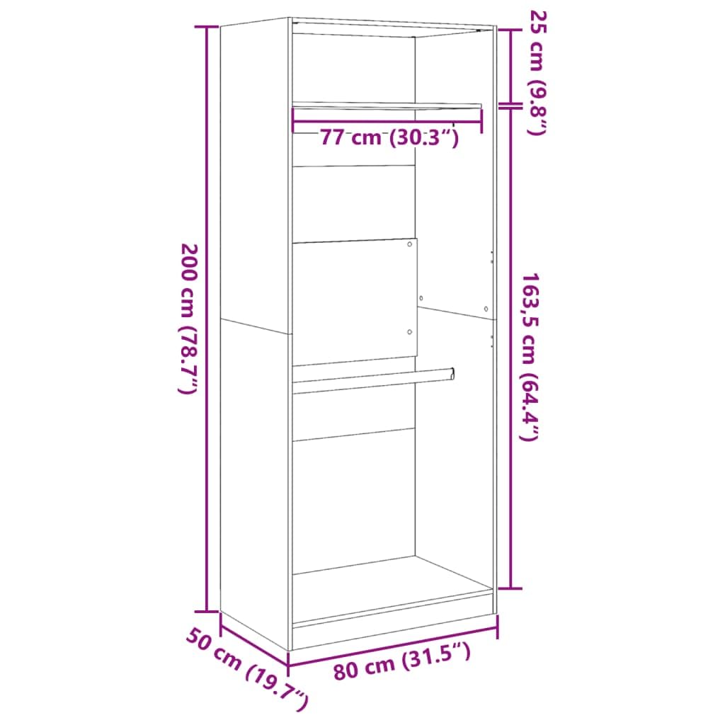 Kledingkast Zwart Eiken 82,5 x 51,5 x 180 cm Bewerkt hout | -nl