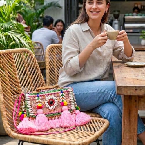 Image of MOMISY Handicraft Handmade Cotton Ethnic Rajasthani Embroidered Banjara Bags for Women Sling Clutch with Handle Purses for Ladies Girls