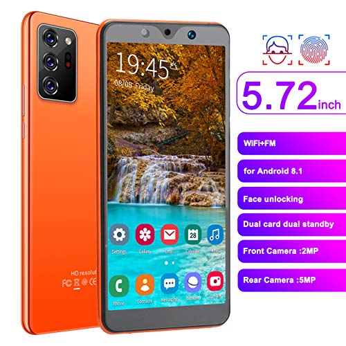Vbestlife 3G Unlocked Smartphone, Note30 Plus 5.72In Hd Full Screen Cell Phone, Support App Face Recognition For Android 8.1 Fingerprint Unlock Smartphone, 512M 4G, Dual Sim Dual Camera Orange #TOP6