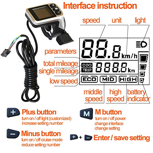 Miniatura 8 de L-Faster Diy 36v 350w 16 Pulgadas De Bicicleta Eléctrica Tracción Trasera Sin Escobillas Engranaje Dc Hub Motor Wheel Kit Con Lcd Thumb Kit Controlador 36v350w With Tire