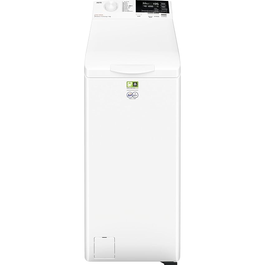 AEG Lavatrice a Carica Dall'alto, 6 kg, Serie 6000, LTR6G26A, Classe A, Tecnologia ProSense, Sensore Aqua Control, Display LCD con Touch Control, 1151 giri/min, 599x397x903 mm, Bianco