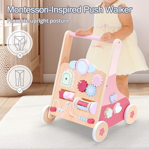 image for PairPear Wooden Baby Walker Push and Pull Learning Activity Walker,Tod