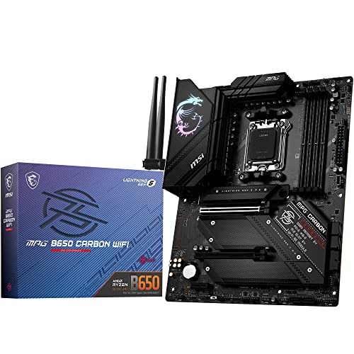 MSI MPG B650 Carbon WiFi Carte mère, ATX - pour Processeurs AMD Ryzen 7000, AM5 - VRM 16 Phases, SPS 80A, DDR5 Memory Boost 6600+ MHz/OC, 2 x PCIe 4.0 x16, 1...