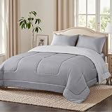 LAVANCE All Season Reversible Comforter, Quilted Queen Down Alternative Bedding Comforters, Premium Soft Microfiber Duvet(Gray, Queen 218x218cm)