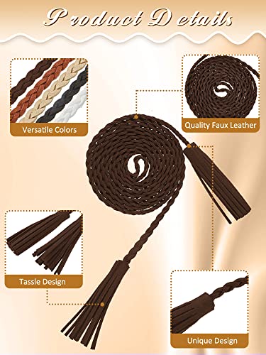 Geyoga 5 Pieces Rope Belt for Women Skinny Woven Boho Belt Braided Stretch Thin Tassel Waist Rope Chain Accessories for Skirt Dress, Christmas Party4