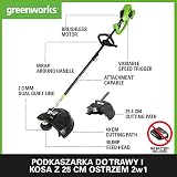 Greenworks GD40BC Akumulatorowa Kosa z Silnikiem Bezszczotkowym, Szelki, Regulowana Wysokość, 40 cm Szerokość Cięcia, 2 mm Żyłka Nylonowa lub 25 cm Ostrze BEZ Baterii 40V i Ładowarki