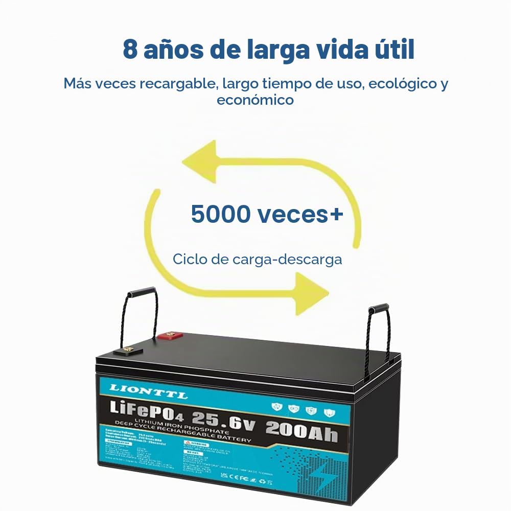 Baterías de larga duración,Batería de fosfato de hierro y litio24 V 200 Ah | 5000 ciclos de descarga profunda, Adecuado para sistemas fotovoltaicos,Adecuado para acampadas al aire libre, etc.