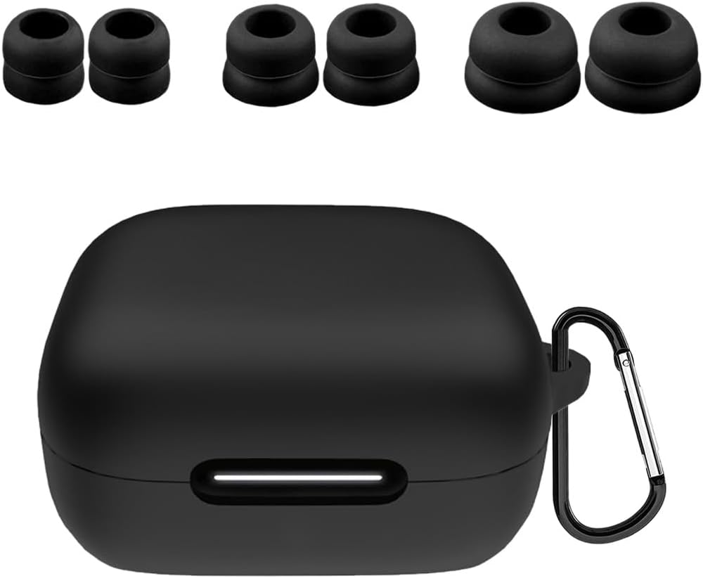 A-Focus Compatible with Anker Soundcore P30i Case Ear Tips Kit, Silicone Shockproof Skin with Keychain and 3 Pairs Double Flange Eartips Set Comopatible with Soundcore P30i Black