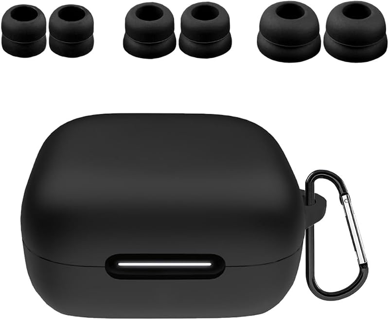 A-Focus Compatible with Anker Soundcore P30i Case Ear Tips Kit, Silicone Shockproof Skin with Keychain and 3 Pairs Double Flange Eartips Set Comopatible with Soundcore P30i Black