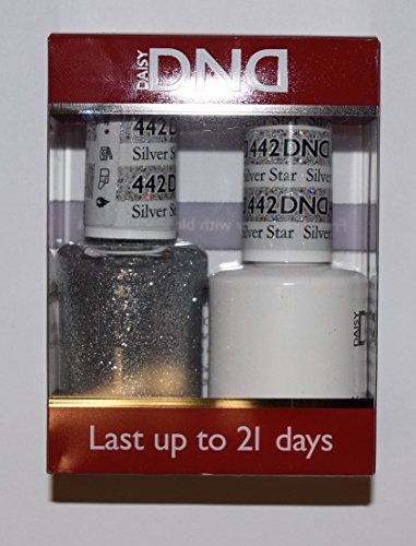 DND Gel & Matching Polish Set #442 - Silver Star. Buy 5 any colors get 1 Diamond super fast drying top coat 0.5 oz Free