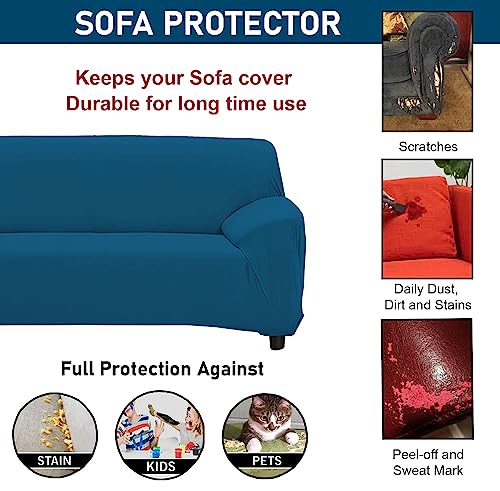 Image of LAZI Sofa Cover 3+1+1 Seater Airforce Blue Big Spandex Non-Slip Elastic Stretchable 3 Seater and 2 Seater Fully Covered 5 Seater Sofa Cover Protector for Sofa Stretchable slipcovers