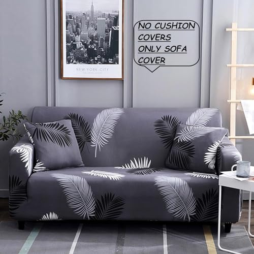 Image of Gurnoor Universal Triple Seater Sofa Cover Big Elasticity Cover for Couch 140 GSM Sofa Slipcover (Grey-Leaf, 185-230cm)