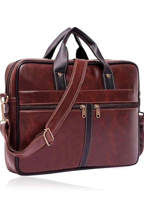 Image of Professional Business Laptop Bag,Leather Briefcase with Shoulder Strap, Multiple Compartments for Men