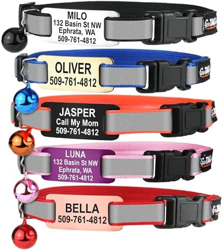 GoTags Reflective Cat Collars with Personalized Tag, Breakaway Co...