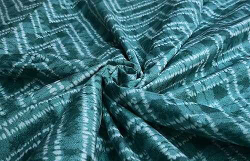 Image of 2 Meter Hand Block Indian Cotton Unstitched Jaipuri Handmade Digital Printed Fabric Material for Women Kurta /Blouse /Palazzos /Piece Material for Women's (Green Lehriya)