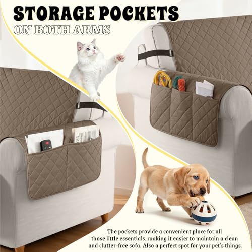 TAOCOCO Sofa Slipcovers 100% Waterproof Sofa Covers 3 Seater,Settee Covers with Storage Pockets,Anti Slip Couch Covers,Washable Sofa Protector for Kids/Dogs/Pets(Brown) - Image 3