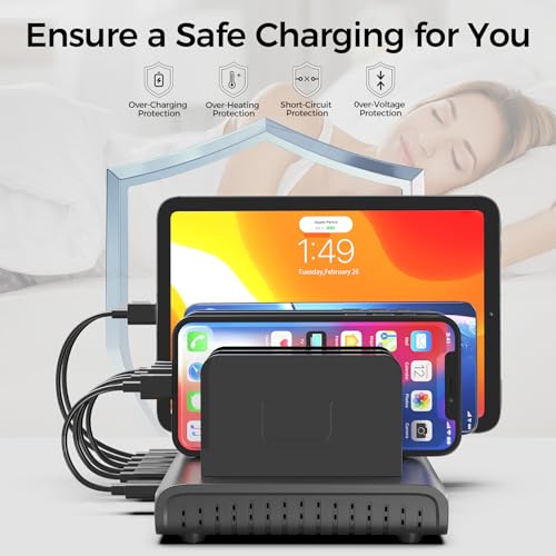 Image of Unitek 10-Port Desktop Charging Dock Ultimate Charging Station for Multiple Devices, iPhones & Apple Products High-Speed USB Hub with LED Display for Office, Kitchen Counter, Desk Organizer