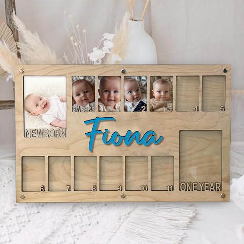 Personalized One year Of Photo Board – My First Year Of Photo Frame, 12 Month Baby Picture – Newborn Keepsake Gift for Boys or Girls, Nursery Wall Display