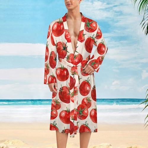 Tomatoes Watercolor Funny Men's Robe Novelty Soft Lightweight Bathrobe Long-sleeve Spa Robes2