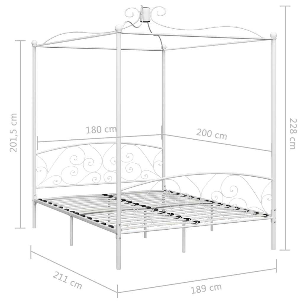 vidaXL Letto a Baldacchino Bianco in Metallo 180x200 cm
