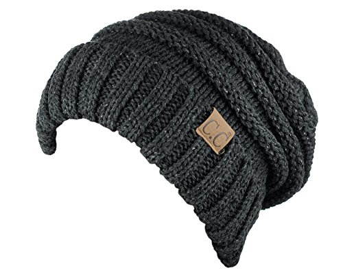 NYFASHION101 Exclusive Oversized Baggy Slouchy Thick Winter Beanie Hat - Gray Metallic