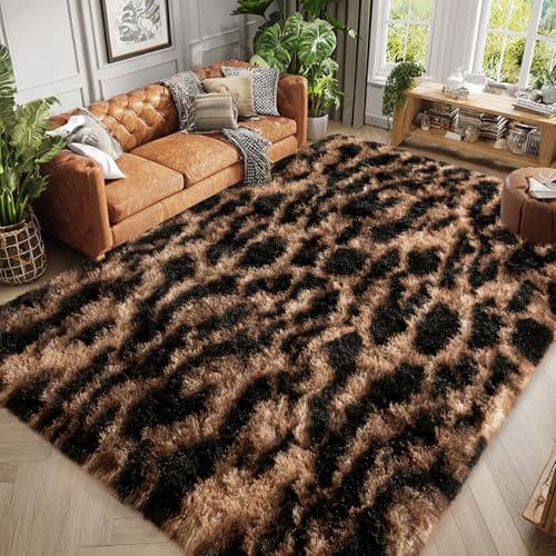 qulint Leopard Rug for Bedroom, 4x6 Fluffy Cheetah Rug for Living Room, Shaggy Fuzzy Animal Carpet Plush Alfombras para Salas Modernas for Nursery Dorm Room Home Decor (4ft x 6ft, Leopard)