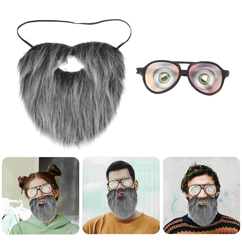 CHENNAN 1 Stück Schnurrhaare Künstliche Bärte, Vollbart mit Lustige Brillenrequisiten, Lustiger Bart mit Elastischer Kordel, Lustige Brillen, für Halloween Weihnachten Party Cosplay Zubehör (Grau)