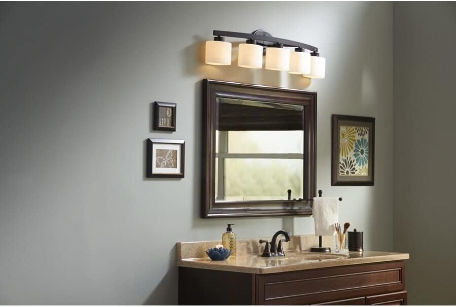 Allen + Roth Vanity Light installed in a bathroom setting above a mirror