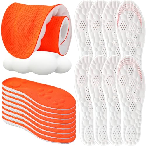 Image of Skicuff 8 Pairs 4D Cloud Insoles for Men Women, Soft Inserts Foam Cushioned Insoles Breathable Anti-Fatigue Inserts for Pain Relief, Sports Walking, Trim to Fit(Men,US 7.5-10.5,Orange)
