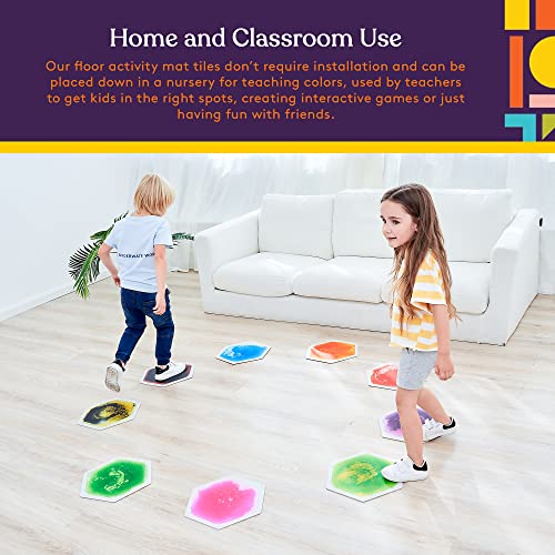 Special Supplies Hexagon Floor Liquid Tiles For Kids, Set Of 9, Colorful Early Learning Activity Mats For Toddlers And Children, Anti-Slip Backing For Active Play, Dance, And Games #TOP2