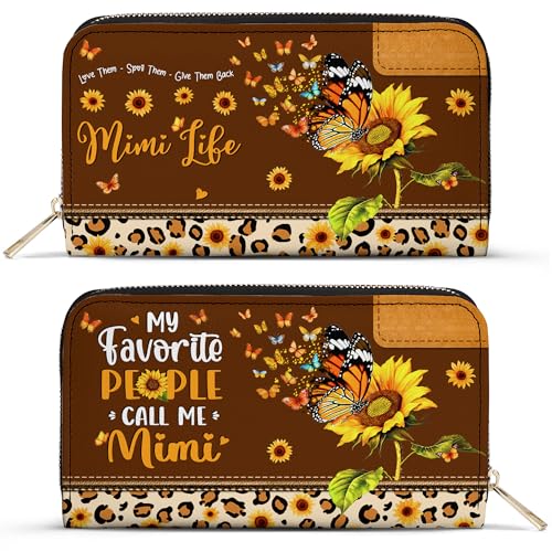 Mimi Gifts from Grandkids, Grandchildren - Mimi Life Sunflower Purse - Christmas Gifts, Birthday Gift Ideas for Grandma - Mimi Gifts for Mothers Day - Leather Long Wallet for Work, Travel