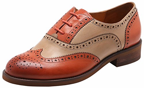 U-lite Women's Perforated Lace-up Wingtip Close Front Leather Flat Oxfords Vintage Oxford Shoes