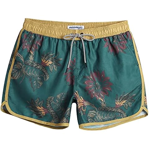 maamgic Mens Short 80s 90s Vintage Swim Trunks with Mesh Lining Quick Dry Bathing Suit Board Shorts Floral Dark Green Medium Cover