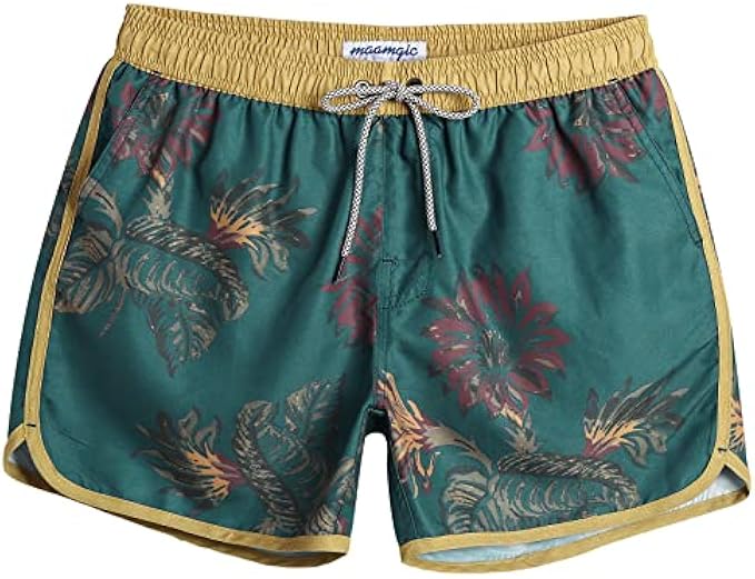 maamgic Mens Boys Short 80s 90s Vintage Swim Trunks with Mesh Lining Quick Dry Swim Suits Board Shorts