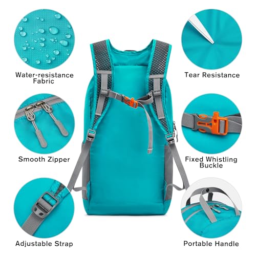 G4Free 25L Lightweight Hiking Backpack Packable Foldable Sport Travel Daypack Water Resistant for Women Men（Peacock Blue） — view 4
