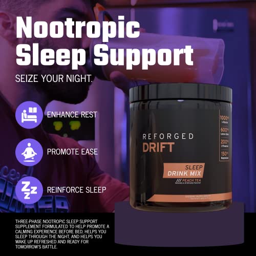 Reforged Drift L Theanine Sleep Aid Drink Mix | Sleeping Powder Supplement | Melatonin, Magnesium, Lemon Balm, L-Glycine | Peach Tea, 30 Servings #TOP2