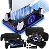 All-in-1 Accessories Bundle for Playstation Portal, PS5 Cooling Station / Charger Dock with RGB, Carrying Case for PS Portal, Silicone Protective Cover, HD Screen Protector, 4 Thumb Grips for Ps5 Portal - Black