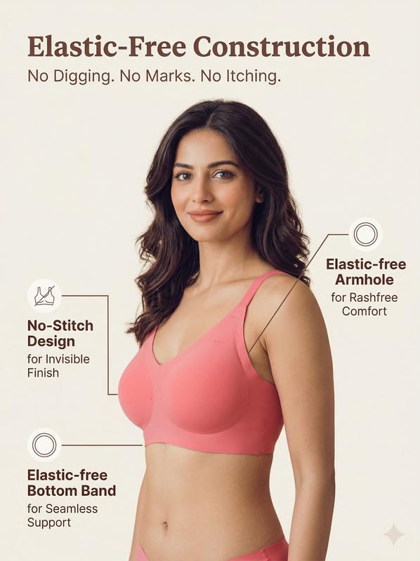 Image of Tweens Cotton Padded Bonded Bra for Women | Full Coverage Wire-Free Bra | Seamless No-Dig Comfort | Breathable Cotton | Elastic-Free Bottom Band & Side Wings | Pack of 1|