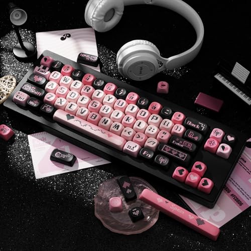 Image of PBT Keycaps Black Pink Love Cute 131 Keys Key Cap for Cherry MX