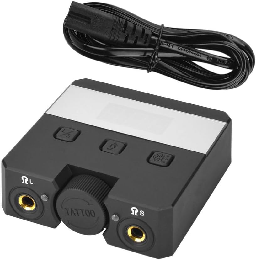 Tattoo Power Unit with LED Screen, Adjustable 1.5-18V Output, Memory Presets, Liner and Shader Settings for Rotary and Coil Tattoo Machines