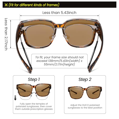 Image of DUCO Fit Over Sunglasses for Men Women Wear Over Glasses Retro Wrap Around Polarized Sun Glasses UV400 Protection DC8981