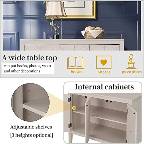 Bedgjh Accent Storage Cabinet Wooden Cabinet W/Adjustable Shelf,Modern Console Table Storage Cabinet Sideboard For Entryway, Living Room, Dining, Bedroom (Cream White) #TOP6