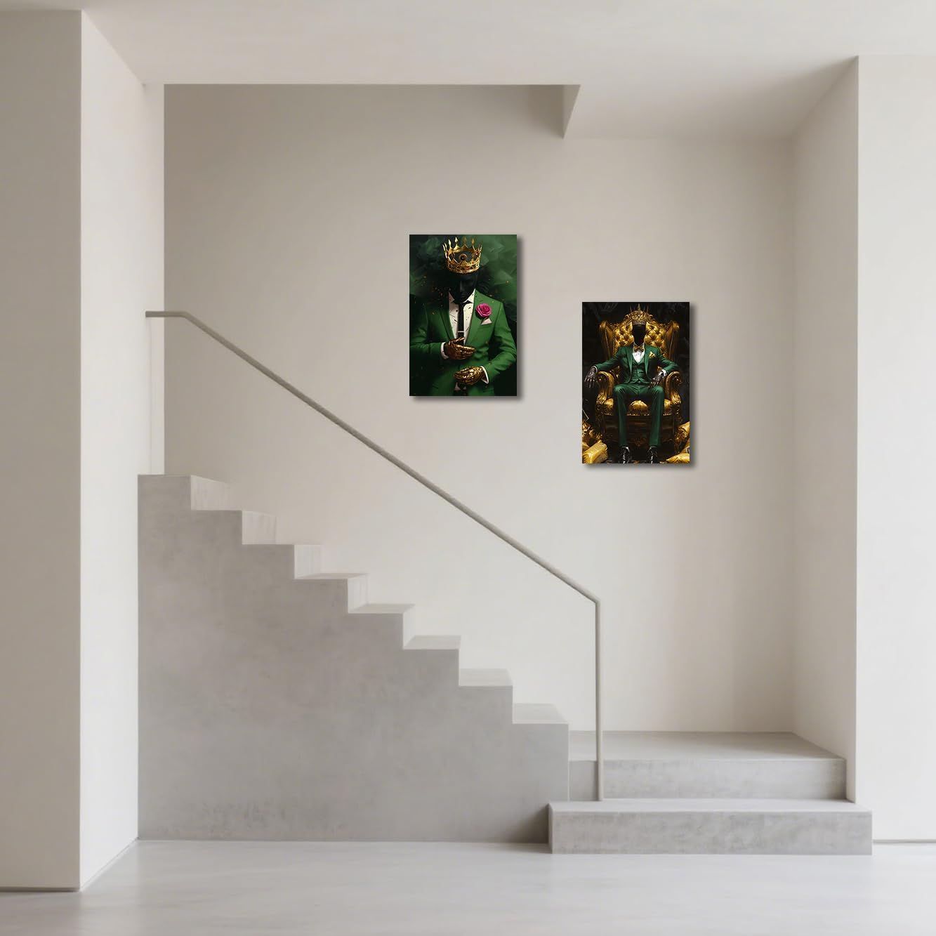 BJYCHG African American King Wall Art 2 Piece Black Man Canvas Prints Gold Crown Painting Picture Black Afro Art for Bedroom Office Living Room Framed (Green, 11x14inchx2 Pieces)